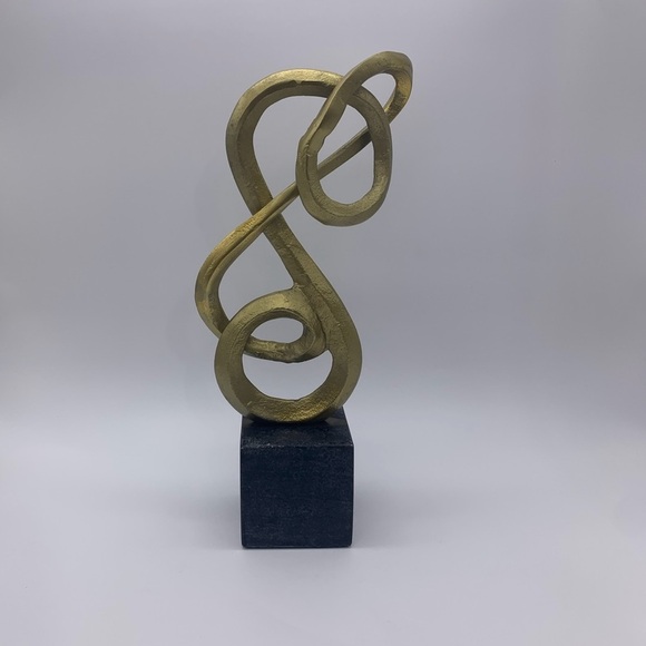 Gold Twisted Metal Treble Clef Shape 13”Bookend/Figurine Sculpture W/Marble Base - Picture 1 of 12